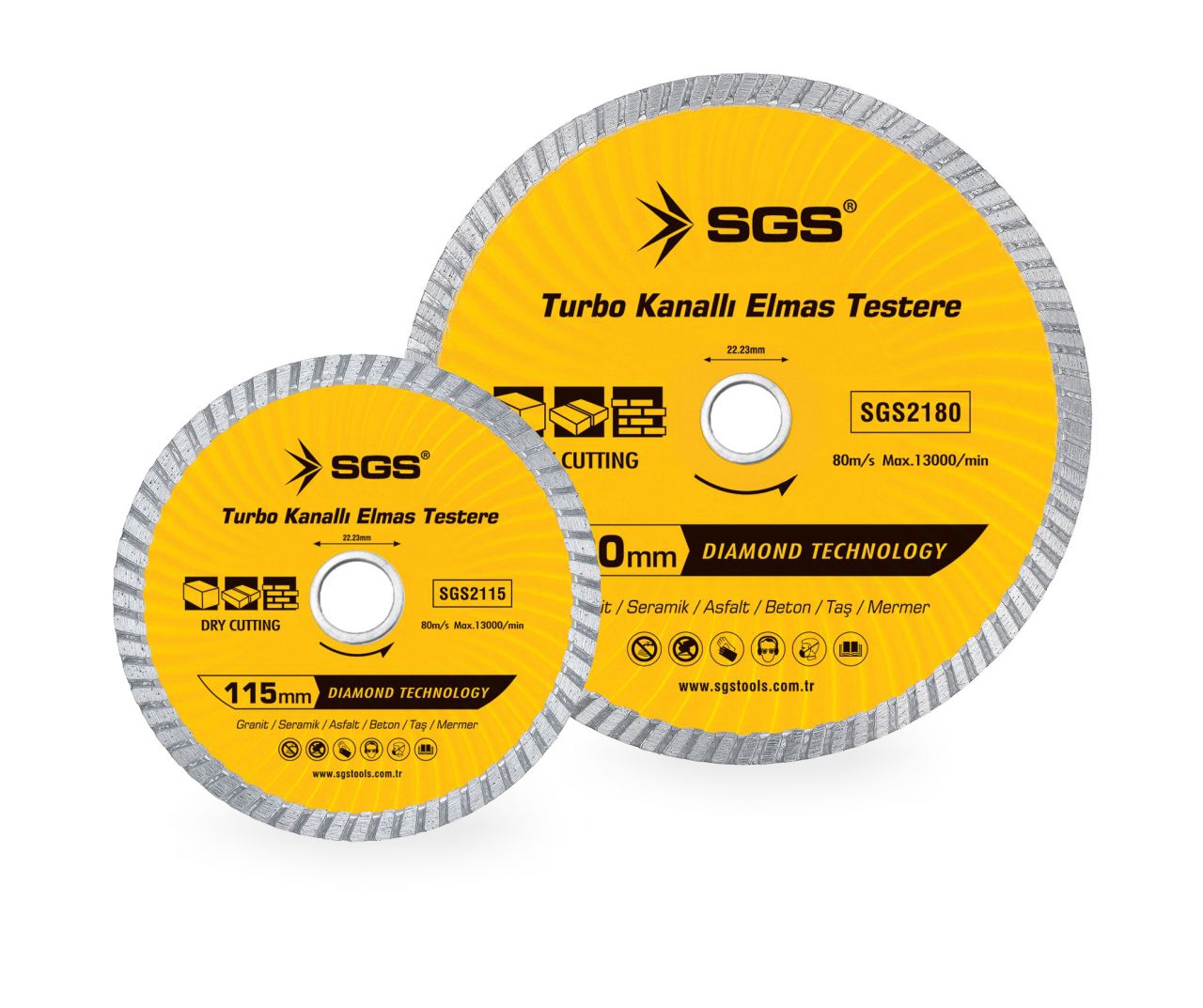 SGS 2180 Turbo Kanallı Elmas Testere Seramik-Beton-Mermer 180 mm