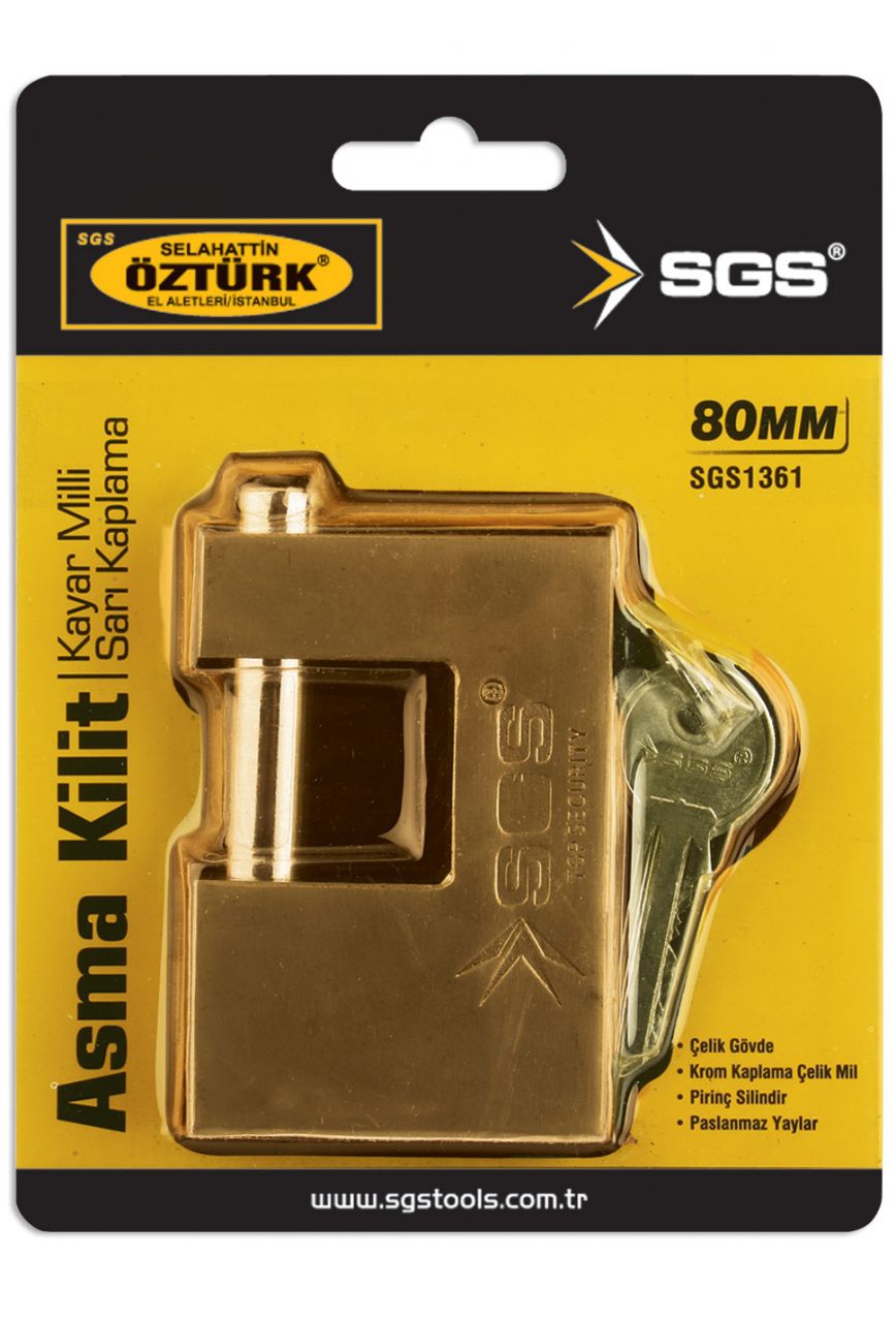 SGS 1361 Asma Kilit Kayar Milli Sarı Kaplama 80mm