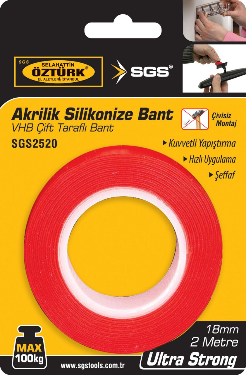 SGS 2522 VHB Çift Taraflı Akrilik Silikonize Bant 10mm / 10 Metre