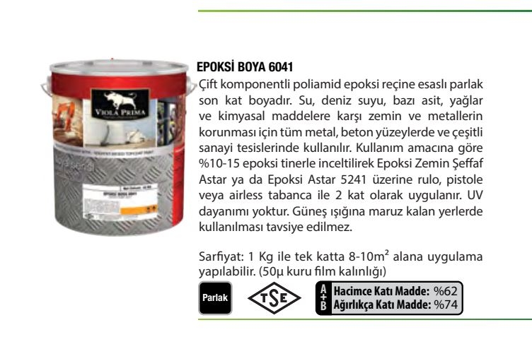 Viola Prima Epoksi Boya 6041 2.4 Kg + 0,600 Kg Sertleştirici