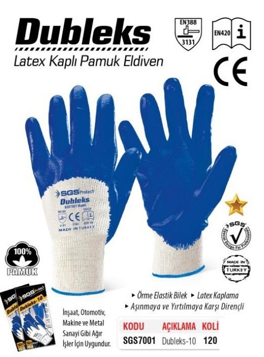 SGS Dupleks Latex Kaplı Pamuk Eldiven