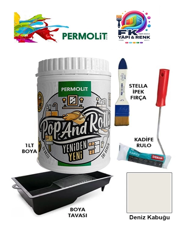 Permolit Pop And Rolls Boya 4 Parçalı Set ( 1Lt Boya - Boya Tavası- Stella İpek Fırça - Kadife Rulo )