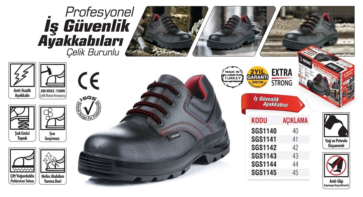 SGS Profesyonel Çelik Burunlu İş Güvenlik Ayakkabısı