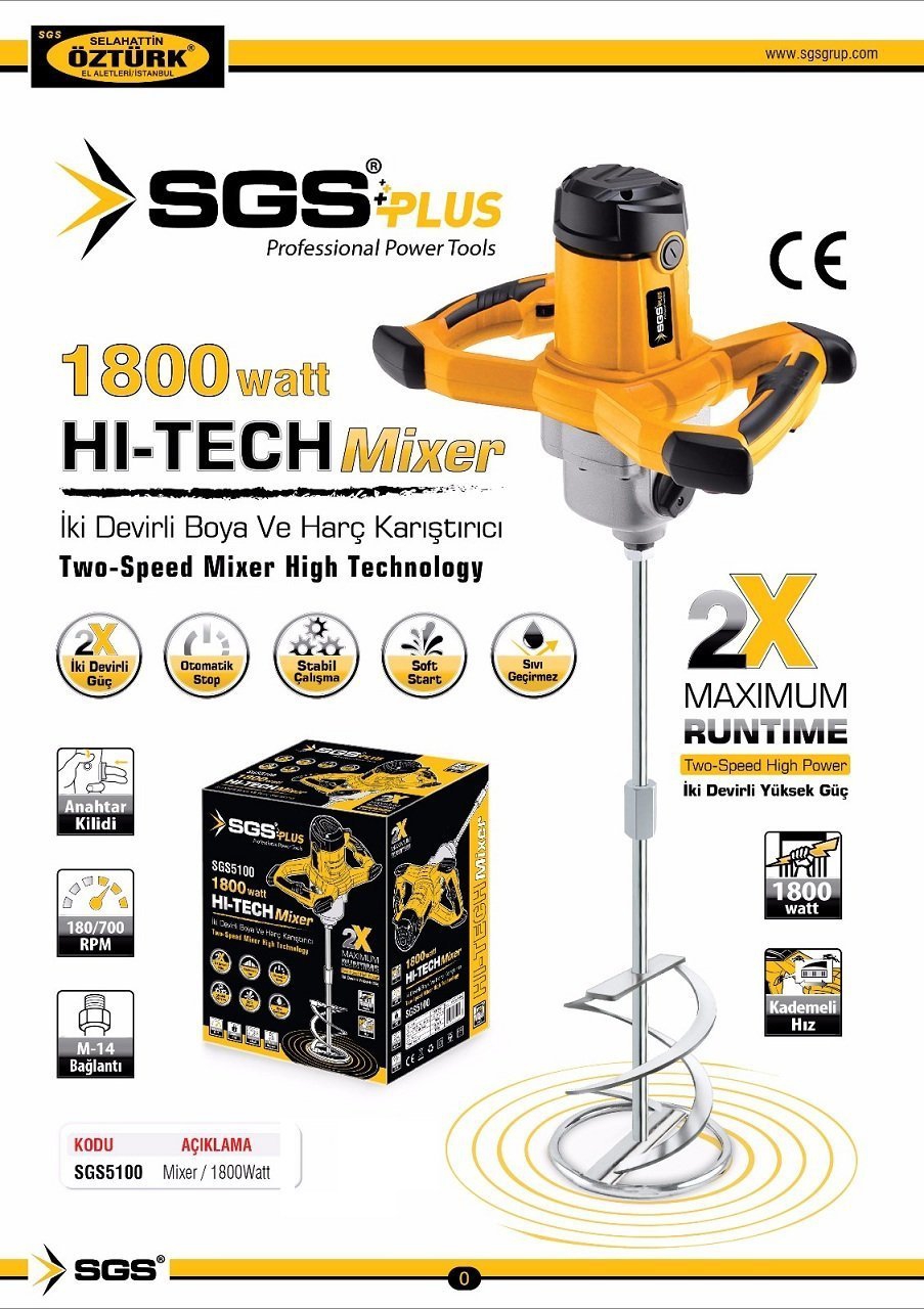 SGS 5100  Boya ve Harç Karıştırıcı Mikser - İki Devirli 1800 Watt