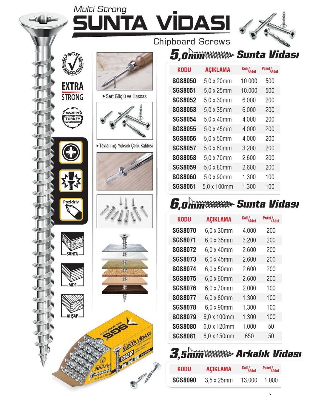 SGS 8059 Multi Strong Sunta Vidası 5 x 80mm (200 adet)