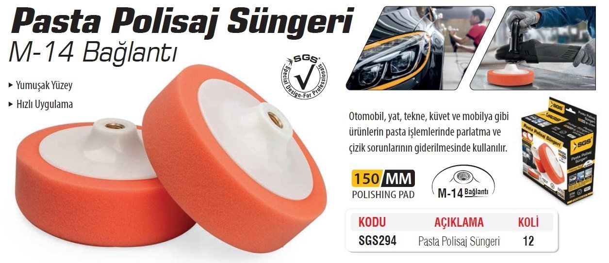 SGS294 Pasta Polisaj Süngeri M-14 Bağlantı 150mm