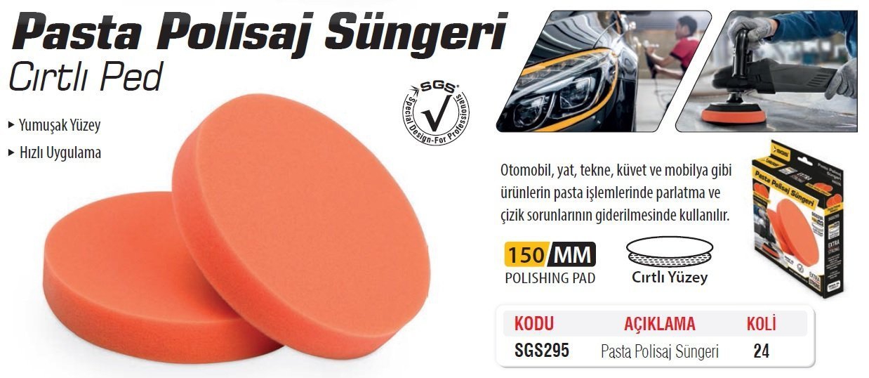 SGS295 Pasta Polisaj Süngeri Cırtlı Ped 150mm