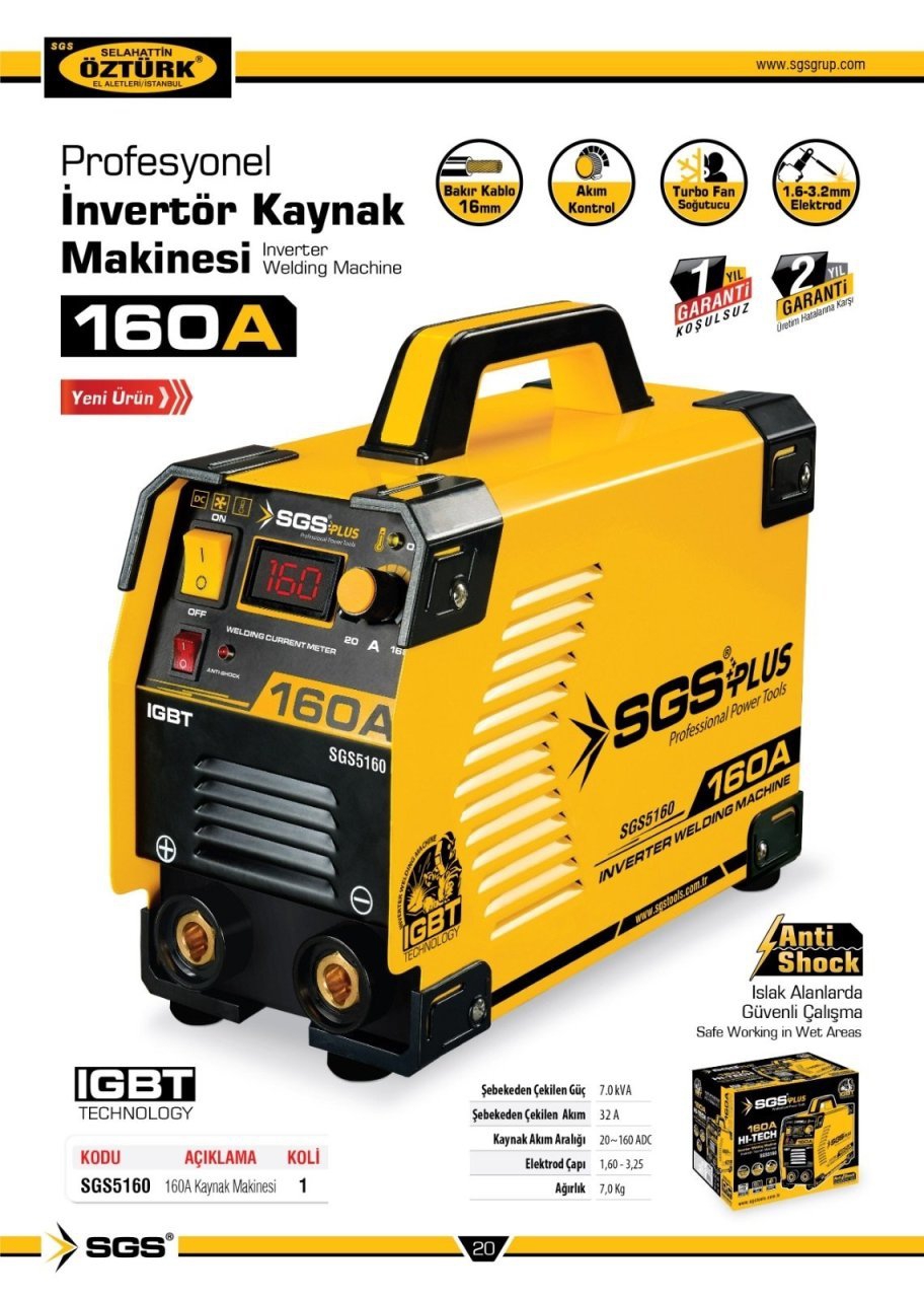 SGS 5160 Profesyonel 160 Amper İnvertör Kaynak Makinesi