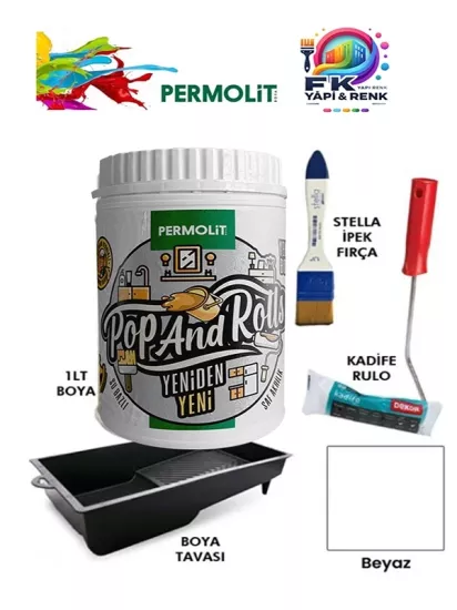 Permolit Pop And Rolls Boya 4 Parçalı Set ( 1Lt Boya - Boya Tavası- Stella İpek Fırça - Kadife Rulo )