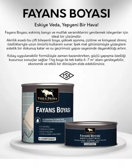 Viola Prima Fayans Boyası 3,2 kg Kokusuz Çift Bileşenli Akrilik - Banyo Mutfak Fayans Yenileme