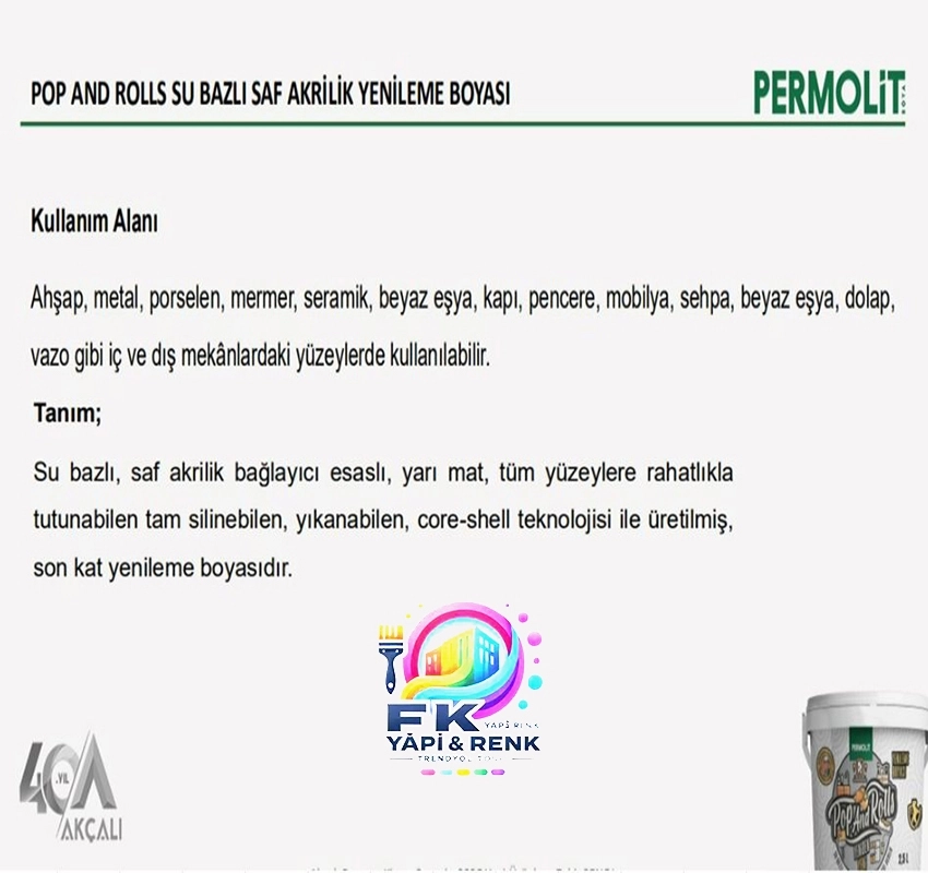 Permolit Pop And Rolls Boya 4 Parçalı Set ( 1Lt Boya - Boya Tavası- Stella İpek Fırça - Kadife Rulo )