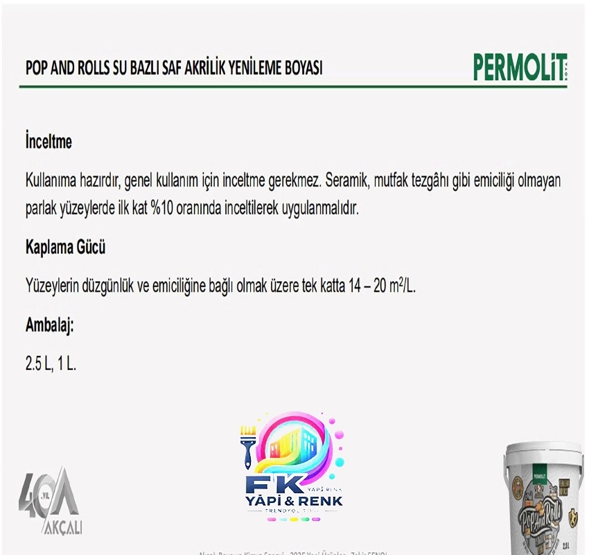 Permolit Pop And Rolls Boya 4 Parçalı Set ( 1Lt Boya - Boya Tavası- Stella İpek Fırça - Kadife Rulo )